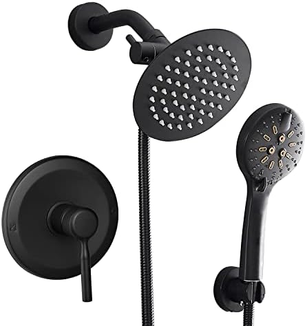 Black Shower Head And Faucet Set Complete With Valve Matte Black Dual Black Shower head and Handle SetShower Fixtures With 6 Inch High Pressure Rain Shower Head Trim kit Regaderas Para bBaño Modernas post thumbnail image