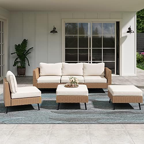 LAUSAINT HOME Outdoor Patio Furniture, 6 Piece Outdoor Sectional Sofa PE Rattan Wicker Patio Conversation Sets, All Weather Patio Furniture Set with Thick Cushions for Garden, Poolside,Backyard(Beige) post thumbnail image