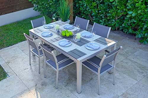 Belvedere 7-Piece Brushed Aluminum Outdoor Patio Furniture Dining Table Set w/Dining Table and Six Chairs post thumbnail image