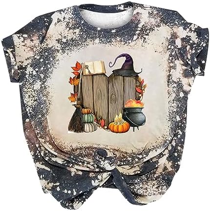 Short Sleeve Tops for Women Halloween Thankgiving Tie Dye Crewneck Blouses Cute Pumpkin Gnomes Print Bleached Shirts post thumbnail image