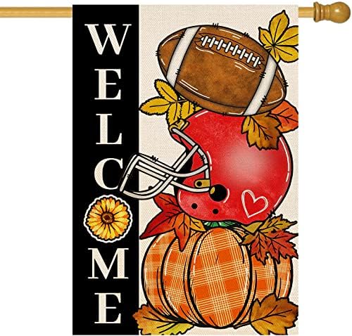 Baccessor Fall Football Welcome House Flags Vertical Double Sided 28 x 40 Inch, Pumpkin Autumn Sports Game Day Large Flag for Yard Thanksgiving Seasonal Holiday Outside Outdoor Decoration post thumbnail image