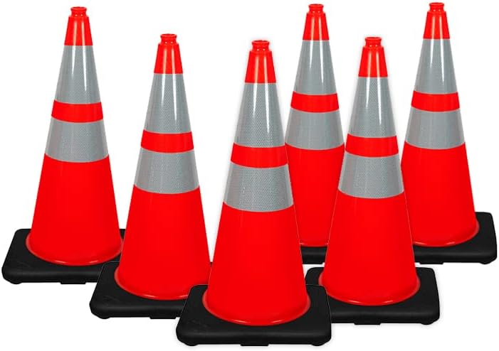 (Set of 6) CJ Safety 28″ Premium PVC Traffic Safety Cones with Black Base & 6″ + 4″ Reflective Collars – 5.5 Lbs (6 Cones) post thumbnail image