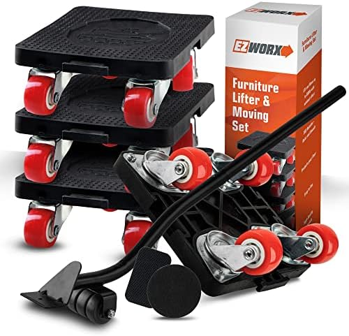 EZWORX – Furniture Lifter with Wheels – Large Equipment Mover [360° Rotation] – Strong Furniture Mover [Up to 880 Lbs] -Easy Equipment Lifter – Pack Includes Non-Slip pad & Protective mat for Fork post thumbnail image