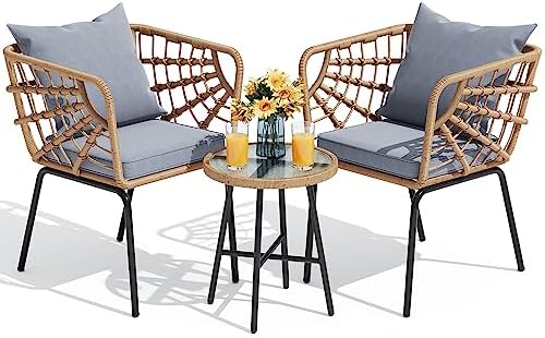 YITAHOME Wicker 3-Piece Outdoor Bistro Set, All-Weather Patio Conversation Set for Balcony, Backyard, Pool, Porch, Deck, Outdoor Sectional Furniture Set with Table & Cushions – Grey post thumbnail image