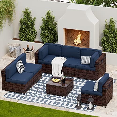 UDPATIO Patio Furniture Sets, Modular Rattan Outdoor Sectional Furniture Sofa Set, Wicker Patio Conversation Set for Backyard, Deck, Poolside w/Glass Coffee Table, 7PC Blue (Include Sofa Cover) post thumbnail image