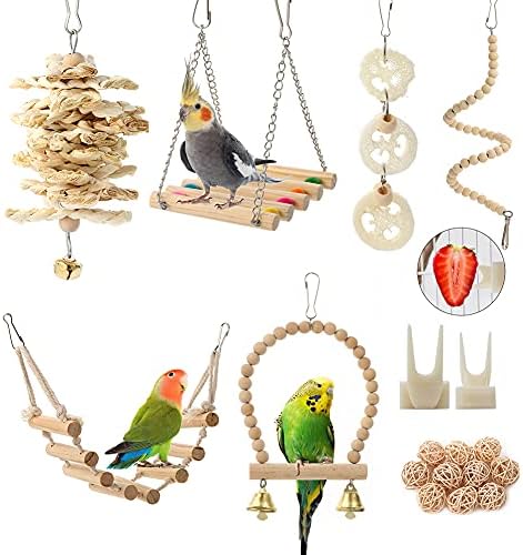 Parrot Toys Swing Hanging,18 Pieces Bird Cage Accessories Toy Perch Ladder Chewing Hammock for Parakeets,Cockatiels,Lovebirds,Conures,Budgie,Macaws,Lovebirds,Finches and Other Small Pets post thumbnail image