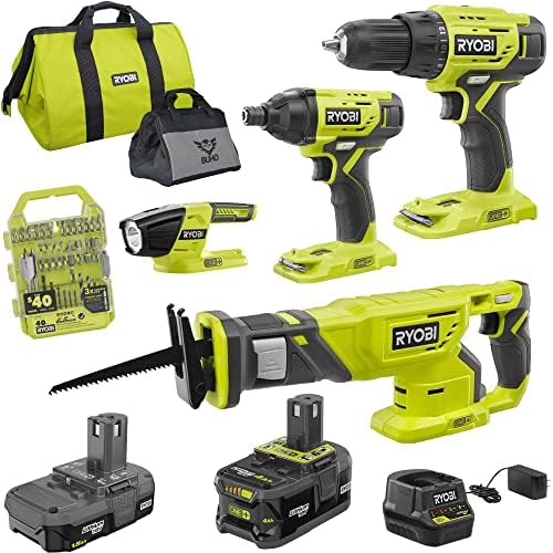 Ryobi 4-Tool Super Combo Bundle, 18-Volt ONE+ Lithium-Ion Cordless with Impact Drill/Driver, Reciprocating Saw, Work Light, (2) Batteries, 18-Volt Charger, Drill Bit Set, Buho Tool Bag post thumbnail image