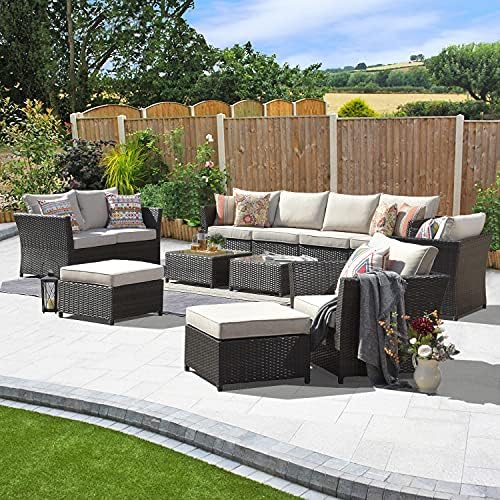 XIZZI Patio Furniture Set Outdoor Sectional Sofa No Assembly Required 12 Pieces All Weather Wicker Conversation Set with Furniture Covers and 4 Pillows,12 PCS Beige Cushion post thumbnail image