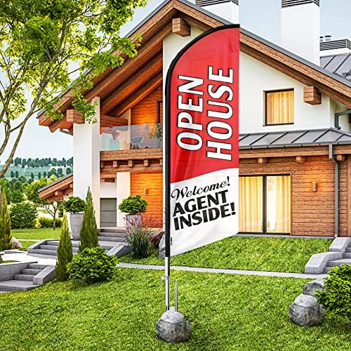 QSUM Open House Signs for Real Estate Agents, 11FT Swooper Open House Feather Flag Sign with Flagpole/Stainless Steel Ground Stake/Portable Bag, Open House Banner for Business post thumbnail image