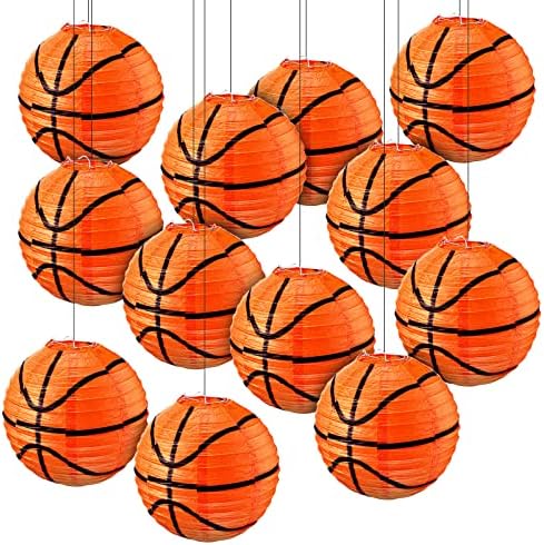 12 Pieces Basketball Paper Lanterns Party Decorations 8 Inch Hanging Basketball Decorations Paper Ceiling Basketball Decor Basketball Centerpieces for Table Sports Themed Birthday Party Supplies post thumbnail image