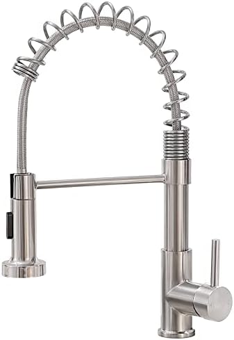 SHACO Commercial Brushed Nickel Kitchen Faucet with Pull Down Sprayer, Modern Stainless Steel Single Handle Spring Kitchen Faucets for Farmhouse Outdoor RV Camper Laundry Prep Wet Bar Sink 1 Hole post thumbnail image