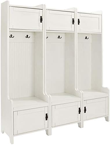 Crosley Furniture Fremont Tower Entryway Hall Tree with Storage (Set of 3), Distressed White post thumbnail image