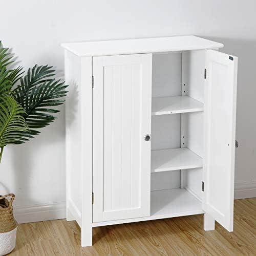 ZENY Bathroom Floor Storage Cabinet with Double Door + Adjustable Shelf, Wooden Organizer Cabinet for Living Room, Bathroom, Bedroom, Modern Home Furniture, White post thumbnail image