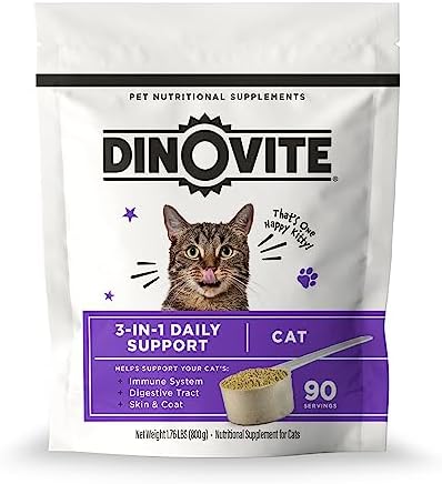 Dinovite for Cats Supplement – Immune + Digestive, Skin + Coat Support, Vitamins, Minerals, Omega 3, Enzymes, Probiotics. Reduces Shedding, Dry Skin, Itching, Stinking, Bald Spots, Seasonal Issues post thumbnail image