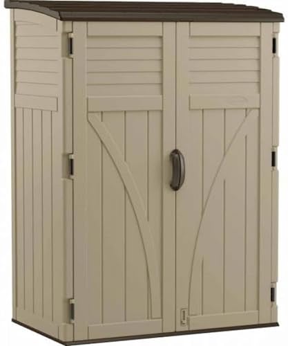 Suncast 54 Cubic Ft. Vertical Resin Outdoor Storage Shed, Sand, 52” x 32.5” x 71.5″, Brown post thumbnail image