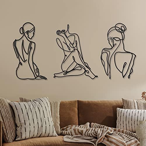 3 Pieces Metal Wall Art Decor Minimalist Abstract Woman Wall Art Modern Line Drawing Wall Art Decor Metal Female Single Line Wall Home Hanging for Bedroom Kitchen Bathroom Living Room (Black, Retro) post thumbnail image