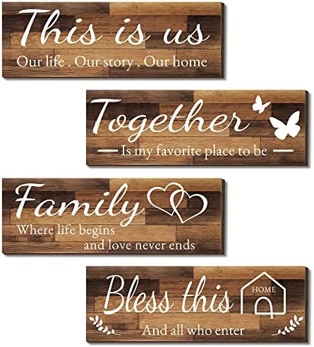 4 Pieces Home Wall Signs, THIS IS US/TOGETHER/BLESS THIS HOME/FAMILY Wall Decor For Living Room Bedroom, Rustic Wooden Farmhouse Wall Art , 4.7 x 13.8 Inch(Brown) post thumbnail image