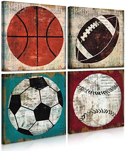 FUNHUA Sport Football Basketball Volleyball Soccer Posters Paintings Wall Art Print on Canvas for Boys Bedroom Gifts Sport Wooden Framed Wall Decoration Ready to Hang post thumbnail image