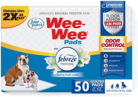 Four Paws Wee-Wee Odor Control with Febreze Freshness Pee Pads for Dogs – Dog & Puppy Pads for Potty Training – Dog Housebreaking & Puppy Supplies – 22″ x 23″ (50 Count),White post thumbnail image