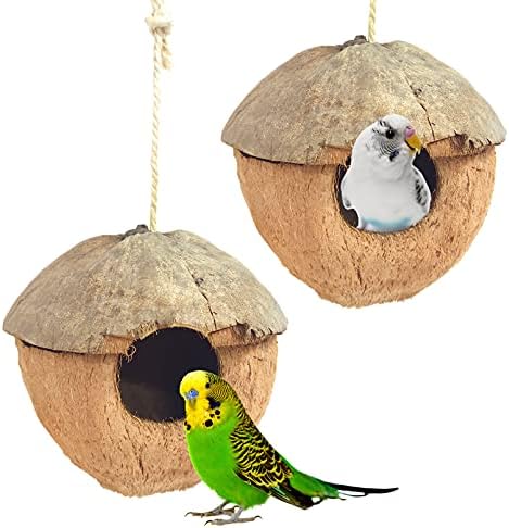 PINVNBY Natural Coconut Bird Hide Nest Hut House Coconut Shell Breeding Bird Nest Coconut Fiber Hanging Birdhouse Cage Habitats Decor for Pet Parrot Budgies Parakeet Lovebird Finch Canary(2 Packs) post thumbnail image