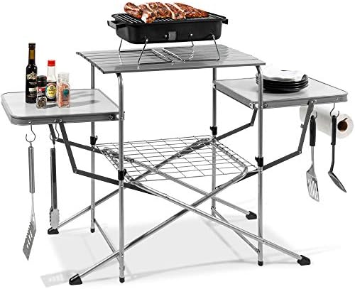 Best Choice Products Portable Folding Grill Table, Outdoor Food Prep Station, Picnic Stand for Camping, Tailgate, Beach w/ 4 Utility Hooks, Carrying Case, Silver post thumbnail image