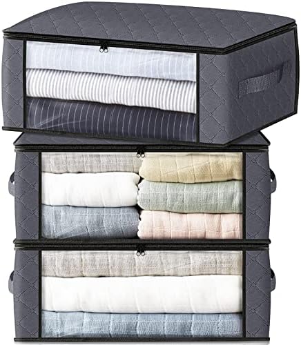 HomeHacks Storage 3-Pack Clothes Organizer Storage Bags Foldable Storage Box with Large Clear Window Sturdy Handles for Closet, Dorm, Pillows, Bedding, Clothes, Stuffed Toys, Blankets, 35L, Grey post thumbnail image