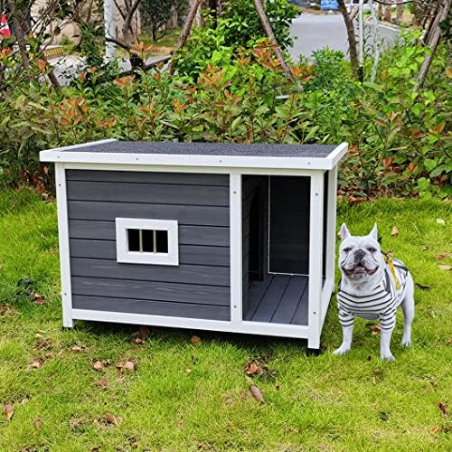 Lifeand 33”L Outdoor Puppy Dog Kennel,Waterproof Dog Cage, Wooden Dog House with Porch Deck,Gray post thumbnail image