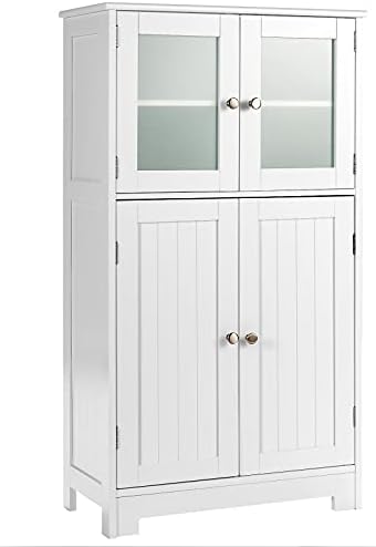 Tangkula Bathroom Floor Cabinet, Freestanding Storage Cabinet w/Glass Doors, Wood Kitchen Cupboard w/Adjustable Shelf, Bathroom Storage Cabinet for Hallway Living Room Office (Cabinets, White) post thumbnail image