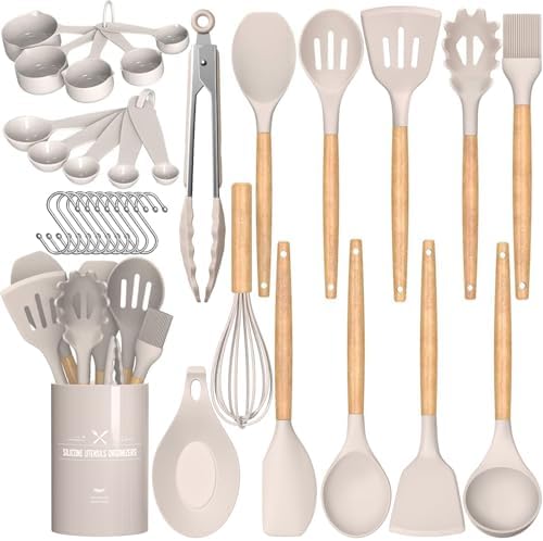 Umite Chef Kitchen Cooking Utensils Set, 33 pcs Non-Stick Silicone Cooking Kitchen Utensils Spatula Set with Holder, Wooden Handle Silicone Kitchen Gadgets Utensil Set (Khaki) post thumbnail image