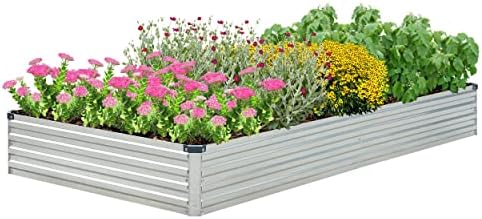 TOUFUN Galvanized Raised Garden Bed Outdoor Metal for Gardening Vegetables Flower Garden Planter Box Large Raised Bed,8x4x1ft Galvanized Silver post thumbnail image