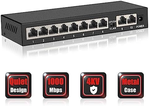 ienRon 10 Ports Gigabit Ethernet Switch-8 Gigabit Ports+2Gigabit Uplink Ports,Unmanaged Network Switch,Ethernet Splitter| Plug & Play| Fanless Metal Design| Shielded Ports| Traffic Optimization post thumbnail image