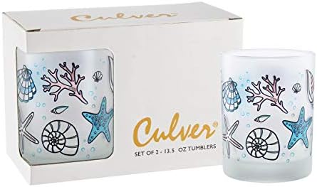 Culver Coastal Decorated Frosted Double Old Fashioned Tumbler Glasses, 13.5-Ounce, Gift Boxed Set of 2 (Seashells) post thumbnail image