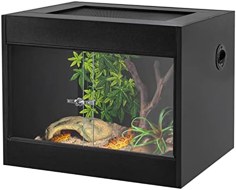 OIIBO 34 Gallon Reptile Original Wood Enclosure, Reptile Terrarium with Double Hinge Sliding Doors and Top Screen Ventilation Black Reptiles Habitat Lounge (24″x18″x18″) post thumbnail image