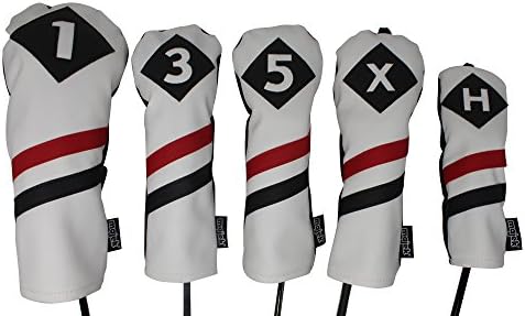 Majek Retro Golf Headcovers White Red and Black Vintage Leather Style 1 3 5 X H Driver Fairway and Hybrid Head Covers Fits 460cc Drivers Classic Look post thumbnail image