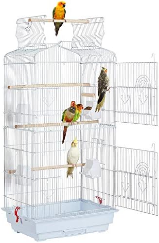 Yaheetech 41” Open Top Medium Size Quaker Parrot Bird Cage Cockatiel Indian Ring Neck Sun Parakeet Green Cheek Conures Lovebird Budgie Canary Finch Parrotlet Bird Cage, White post thumbnail image