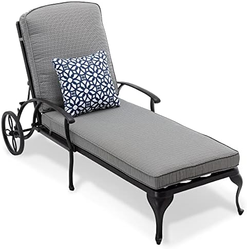 HOMEFUN Chaise Lounge Outdoor Chair with Grey Cushion and Pillow, Aluminum Pool Side Sun Lounges with Wheels Adjustable Reclining, Patio Furniture Set, Pack of 1(Antique Bronze) post thumbnail image