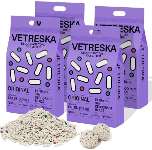 VETRESKA Tofu Cat Litter,Natural Pretty Kitty Litter Strong Clumping Flushable Cat Litter Pellets Ultra Absorbent,Odor Control,Dust-Free,Low Tracking Eco-Friendly Tofu Litter,Original(5.5lb×4bags) post thumbnail image