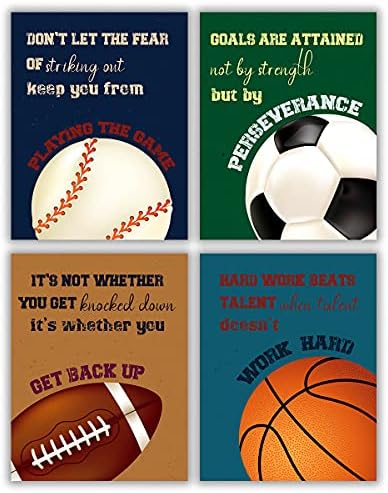 Inspirational Quote Sports Poster, Sports Motivation Proverb Art Prints, Basketball Football Baseball Soccer Wall Art Printing for Boys Bedroom Playroom Classroom Decor(Set of 4 Unframed, 8X10) post thumbnail image