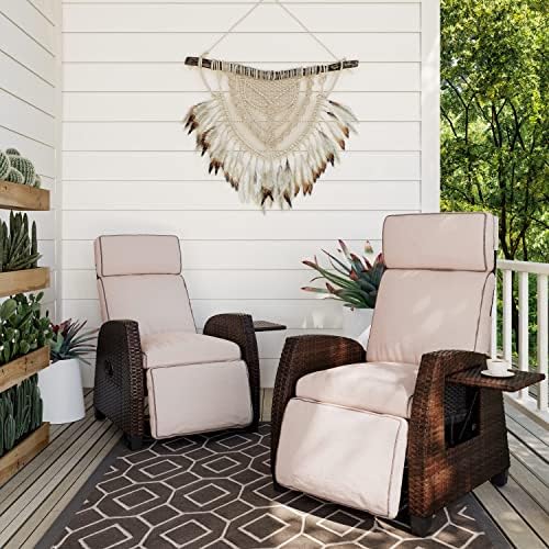 Grand patio Outdoor Recliners Set of 2 Patio Recliner Chair, All-Weather Wicker Lay Flat Reclining Patio Chairs, Flip-up Side Table, Recliner Chair, Flax post thumbnail image