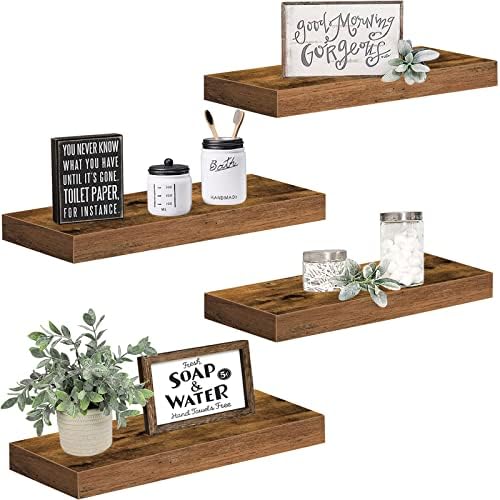 QEEIG Floating Shelves Bathroom Shelf Bedroom Kitchen Farmhouse Small Book Shelf for Wall 16 inch Set of 4, Rustic Brown (015-BN4) post thumbnail image