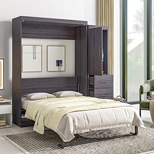 Full Murphy Bed Space-Saving Wall Bed with Wardrobe, Drawers and Storage Cabinet for Multipurpose Guest Room or Home Office post thumbnail image