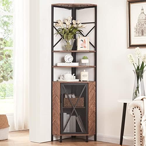 HOMISSUE Corner Shelf 5-Tier with Storage, Tall Corner Cabinet, Rustic Corner Bookshelf Multipurpose Corner Bar Cabinet with Wine Rack Free Standing for Living Room, Home Bar, Kitchen post thumbnail image