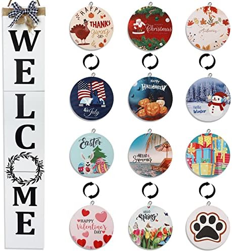 ECOGREDA Welcome Sign for Front Porch– 47inch with 12 Wooden Interchangeable Vertical Home Wall Decor(6 double sided disks), Standing and Hanging Farmhouse Outdoor Indoor Decor Welcome Door Sign for Fall Harvest Halloween Christmas(white) post thumbnail image