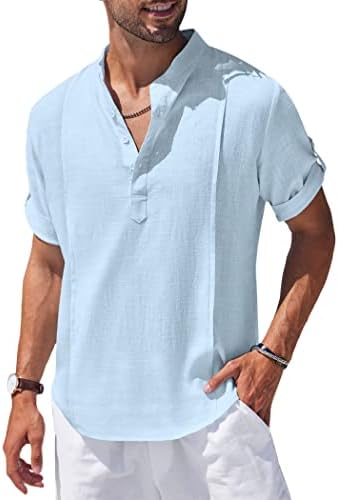 COOFANDY Men’s Linen Henley Shirts Short Sleeve Casual Banded Collar Shirt Summer Beach Hippie T Shirts post thumbnail image