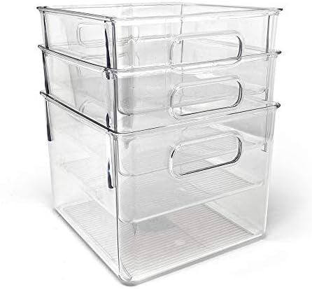 Isaac Jacobs 3-Pack Medium Clear Storage Bins with Handles, Plastic Organizer for Home or Fridge/Freezer, Pantry and Kitchen Non-Slip Container Set, BPA Free, Food Safe (3-Pack, Medium) post thumbnail image