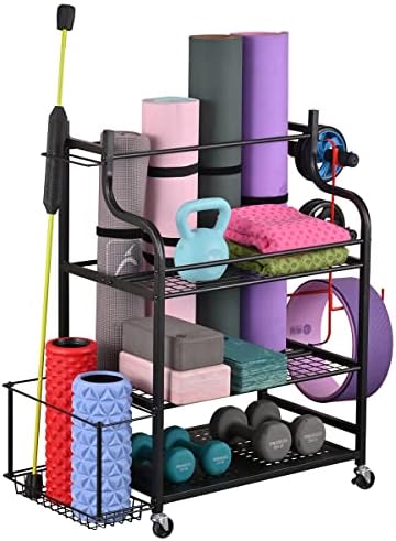 SNAIL Yoga Mat Storage Racks Home Gym Studio Storage Organizer for Dumbbells Kettlebells Foam Roller Yoga Strap and Resistance Bands Large Workout Equipment Storage Rolling Cart With Hooks and Wheels post thumbnail image