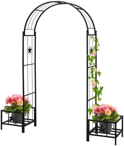 kinbor Metal Arbor with Planters Garden Arch Trellis for Climbing Plants Lawn Backyard, Black post thumbnail image