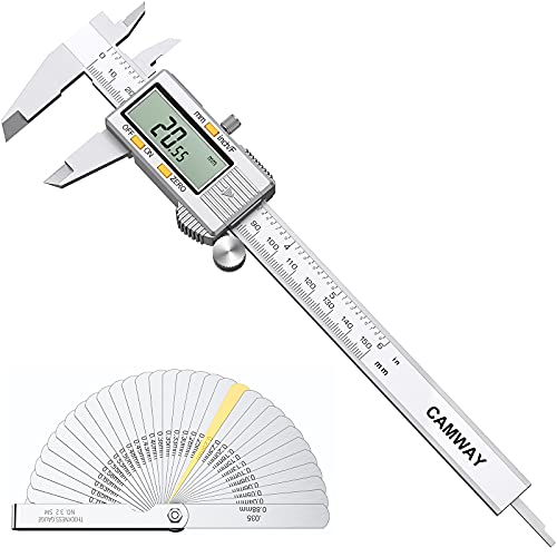 CAMWAY Digital Caliper 6Inch + Feeler Gauge Stainless Steel Electronic Vernier Caliper 150mm, Fractions/Inch/Metric Measuring Tool for Length Width Depth Inner Diameter Outer Diameter post thumbnail image