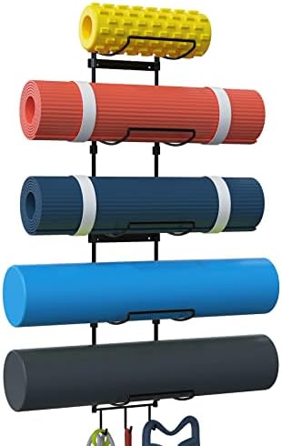 Yoga Mat Holder Wall Mount, Wall Rack Organizer, Storage Foam Roller and Block, with 5 Sectional and 3 Hooks for Hanging Yoga Strap, Resistance Bands at Fitness Class or Home Gym, Decor(Black) post thumbnail image