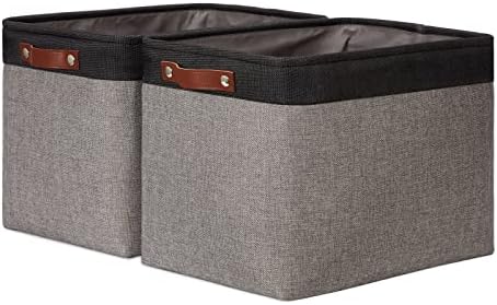 DULLEMELO Storage Bins 16″x12″x12″ With Leather Handles for Organizing,Decorative Collapsible Storage Baskets for Shelves Closet Home Office (Black&Grey) post thumbnail image